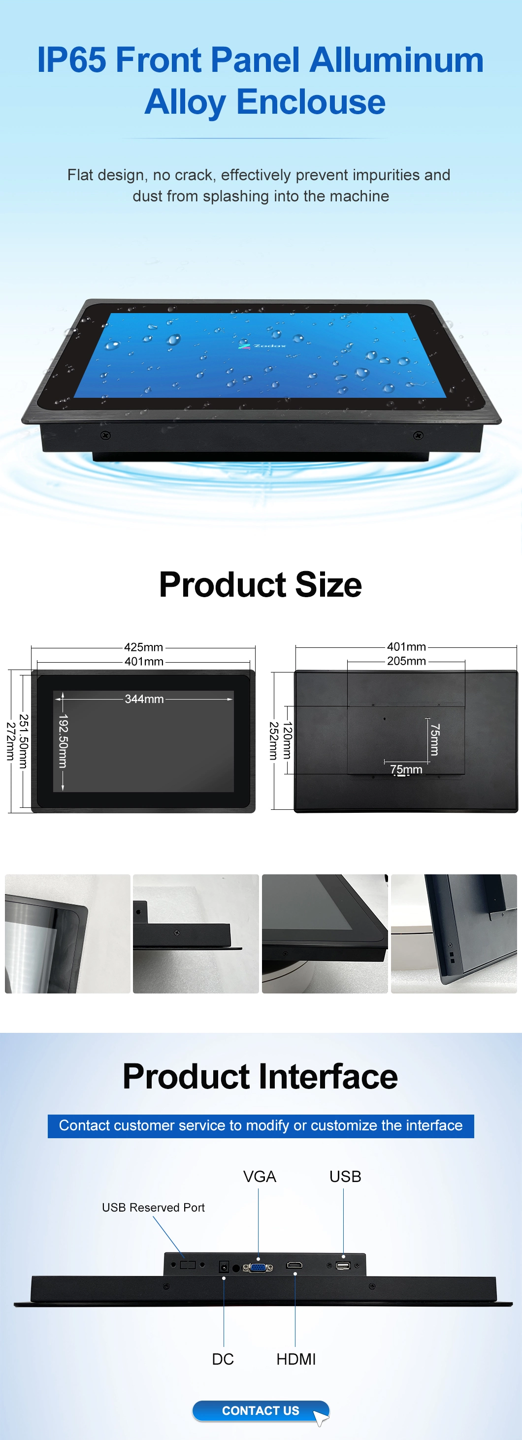 15.6 Inch 1366*768 HDMI VGA Non Touch Screen Metal Aluminum TFT Embedded Pure Flat OEM ODM Industrial LCD Monitor