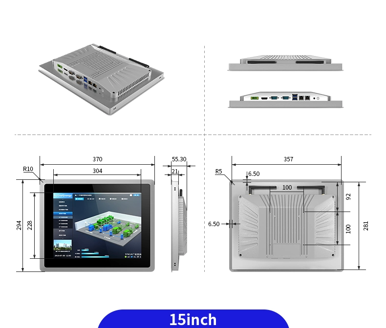 Wall Mount or Embed 3558u I3 I5 I7 J6412 15 Inch LCD Touch Screen All in One PC Industrial Monitor HMI